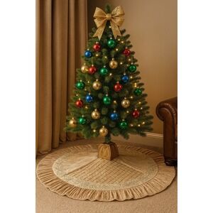 CHRISTMAS HOLIDAY TREE SKIRT  56 INCHES..Gold satin and velvet..#56
